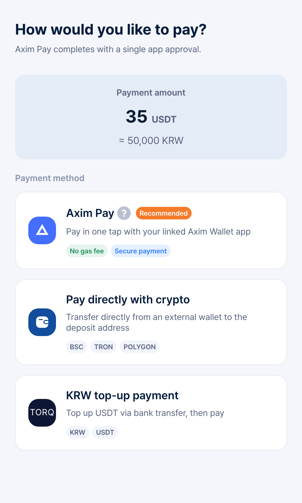 Payment method screen 2